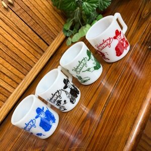 Hazel Atlas Hopalong Cassidy Milk Glass Mugs Set 4 Multicolor Excellent Western
